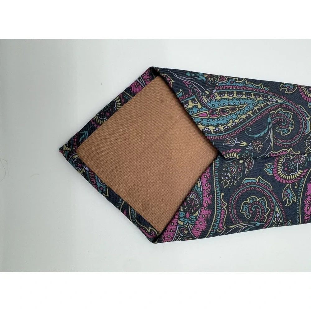 Bert Pulitzer Silk Tie Paisley Black Pink Teal Made in USA Necktie Classic Width